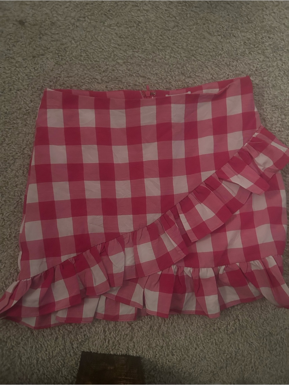 TCEC Pink and White Gingham Ruffle Wrap Mini Skirt